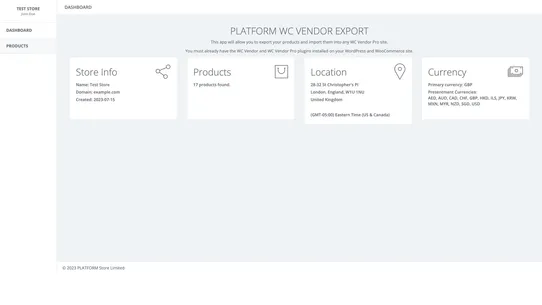 PLATFORM WC Vendor Export screenshot