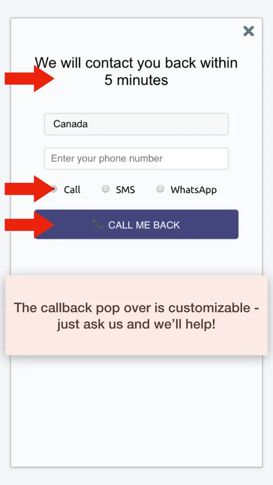 Callback Request screenshot