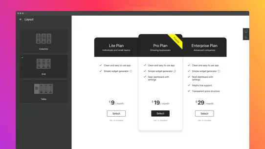 Elfsight Product Pricing Table screenshot