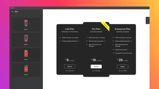 Elfsight Product Pricing Table screenshot