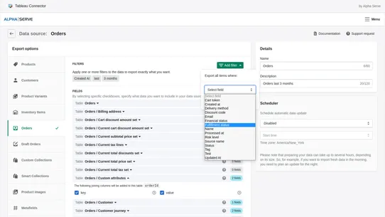 Alpha Serve Tableau Connector screenshot