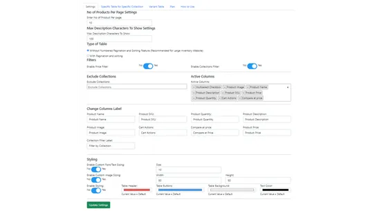 Advanced Product Table screenshot