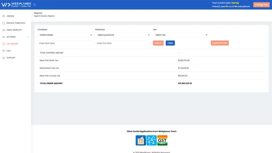 Invoice + Sales Tax Webplanex screenshot