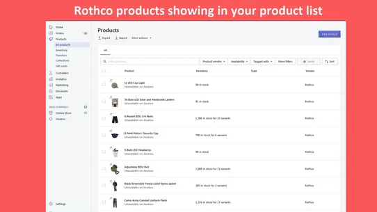 Rothco Product Import and Sync screenshot