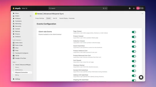 Mixpanel Advanced Sync ‑ Vendo screenshot