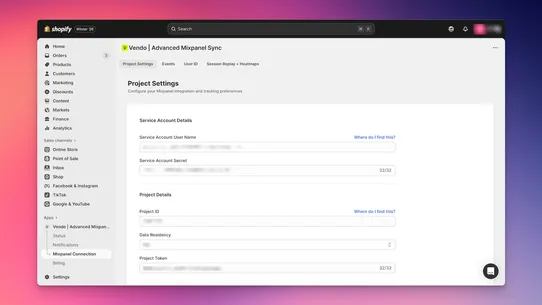 Mixpanel Advanced Sync ‑ Vendo screenshot
