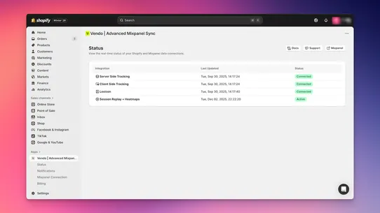 Mixpanel Advanced Sync ‑ Vendo screenshot