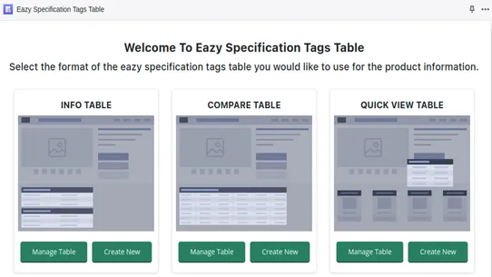 Eazy Specification Tags Table screenshot