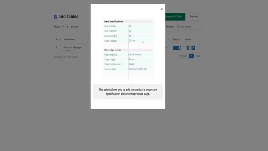 Eazy Specification Tags Table screenshot
