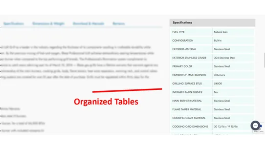 Eazy Specification Tags Table screenshot