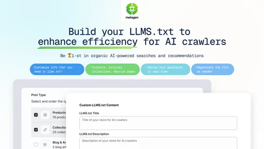 Metagen AI | Metatags &amp; LLMs screenshot
