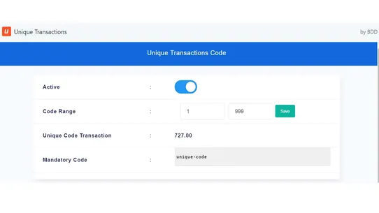 Unique Transactions Code screenshot