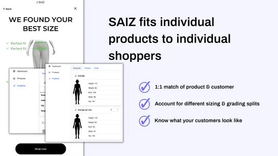 SAIZ ‑ size &amp; fit recommender screenshot