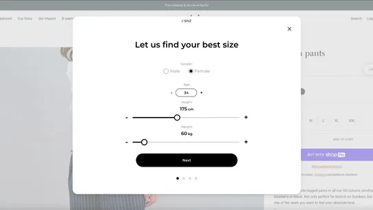 SAIZ ‑ size &amp; fit recommender screenshot