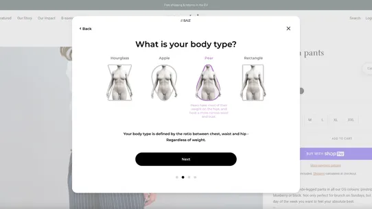 SAIZ ‑ size &amp; fit recommender screenshot