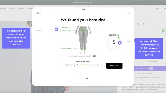 SAIZ ‑ size &amp; fit recommender screenshot