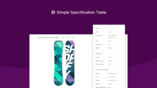 Simple Specification Table screenshot