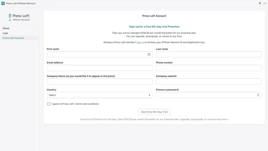 Press Loft Affiliate Network screenshot
