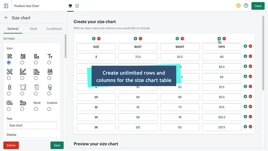 RT: Size Chart, Size Guide screenshot