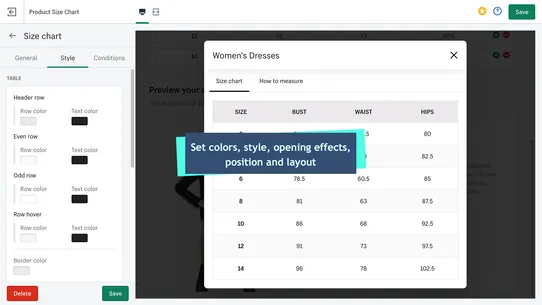 RT: Size Chart, Size Guide screenshot