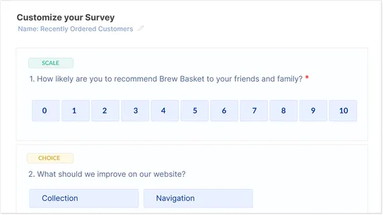 Affiniv NPS, Post Order Survey screenshot