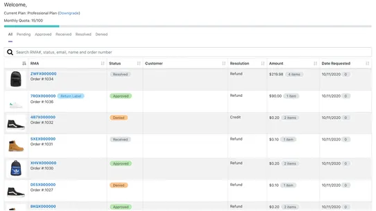 COS Order Returns Manager screenshot