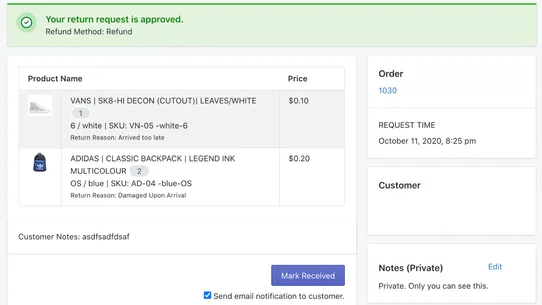 COS Order Returns Manager screenshot