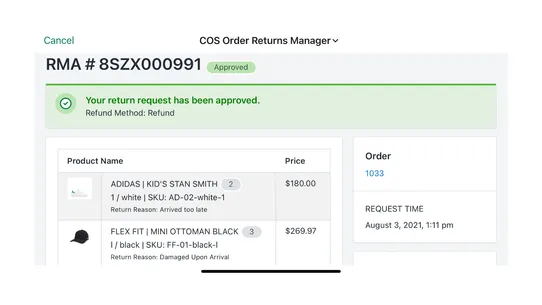 COS Order Returns Manager screenshot