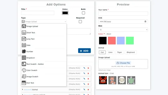 PX Variants &amp; Product Options screenshot