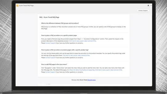 Ecom Trend FAQ Page screenshot