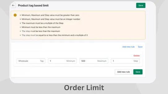 AOD ‑ Order Limits (Min‑Max) screenshot