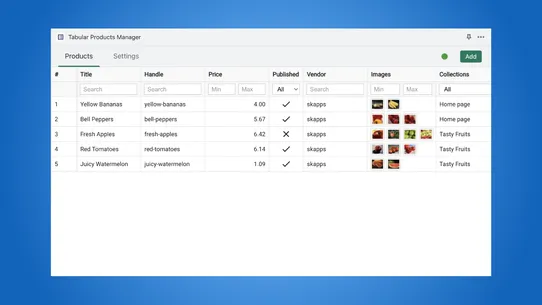 Tabular Products Manager screenshot