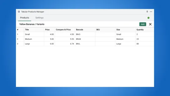 Tabular Products Manager screenshot