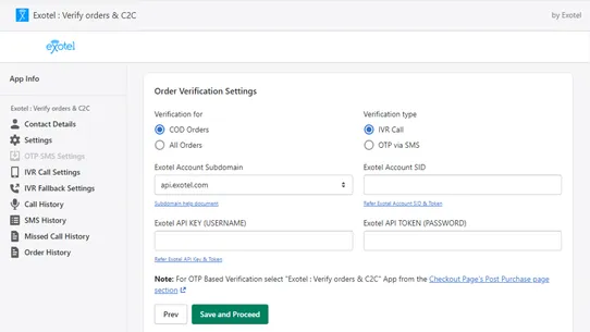 Exotel : Verify orders &amp; C2C screenshot