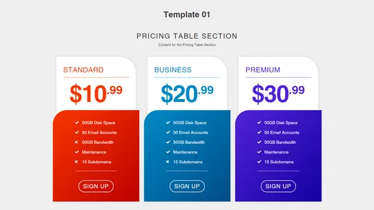 Zify Pricing Table screenshot