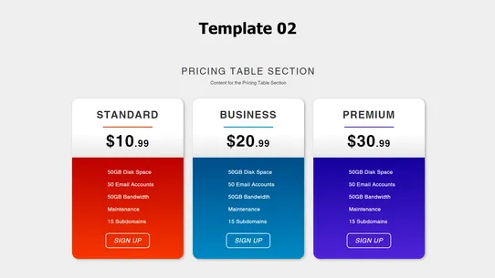 Zify Pricing Table screenshot