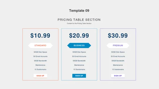 Zify Pricing Table screenshot