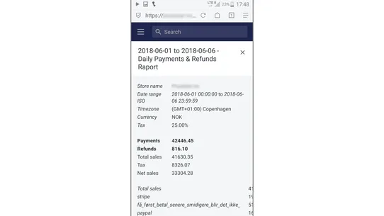 Payments &amp; Refunds PDF Report screenshot