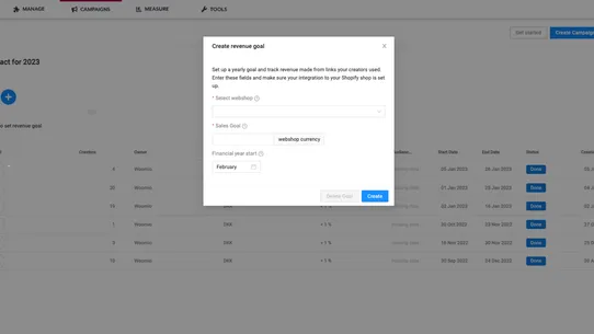 Woomio Revenue Tracking screenshot