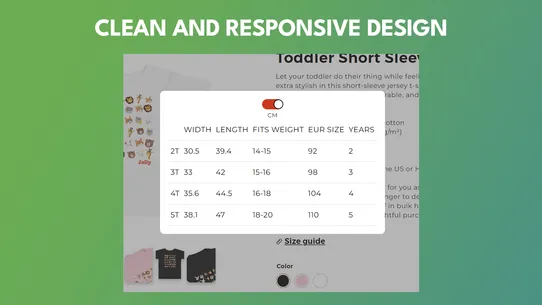 Printful Size Guide,Size Chart screenshot