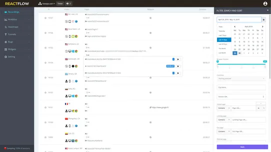 Reactflow Recordings &amp; Heatmap screenshot