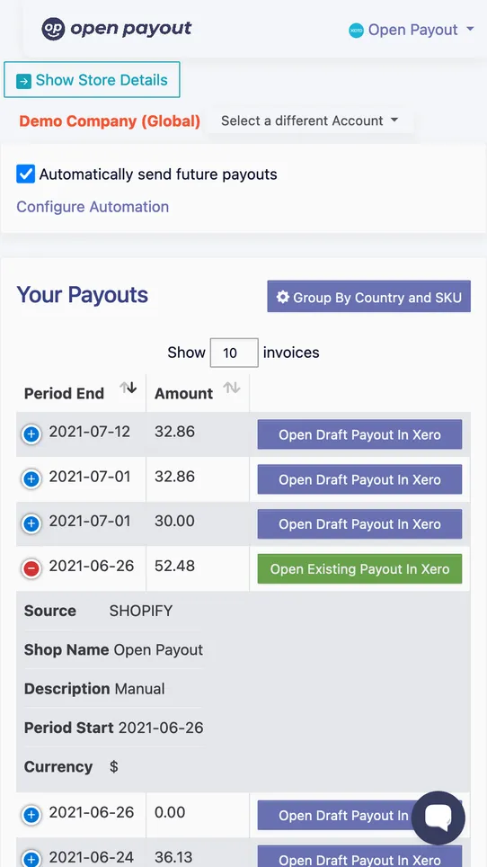 Open Payout screenshot