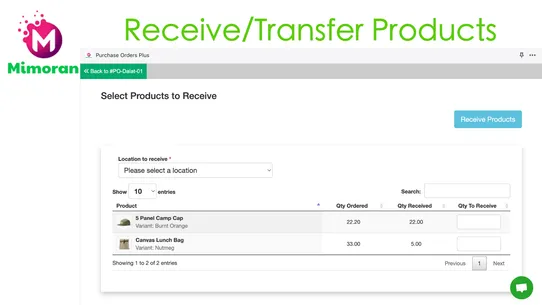 Mimoran Purchase Orders screenshot