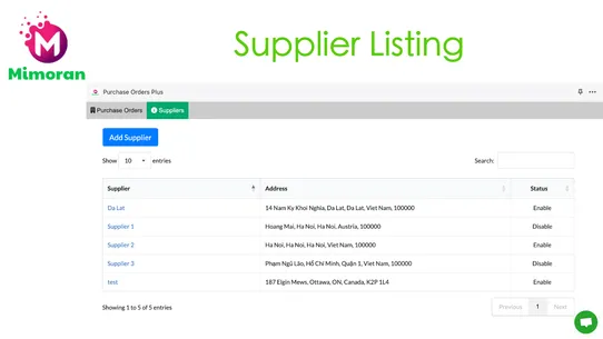 Mimoran Purchase Orders screenshot