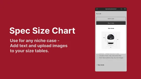 QuickX ‑ Size Chart screenshot