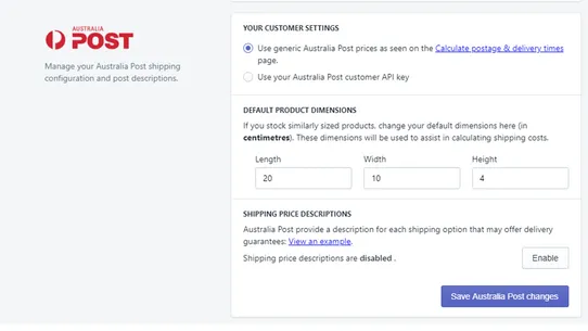 BOXY Australian Postal Prices screenshot