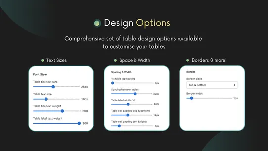 TableFlow Specification Table screenshot