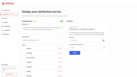 Attribute: Checkout Survey screenshot