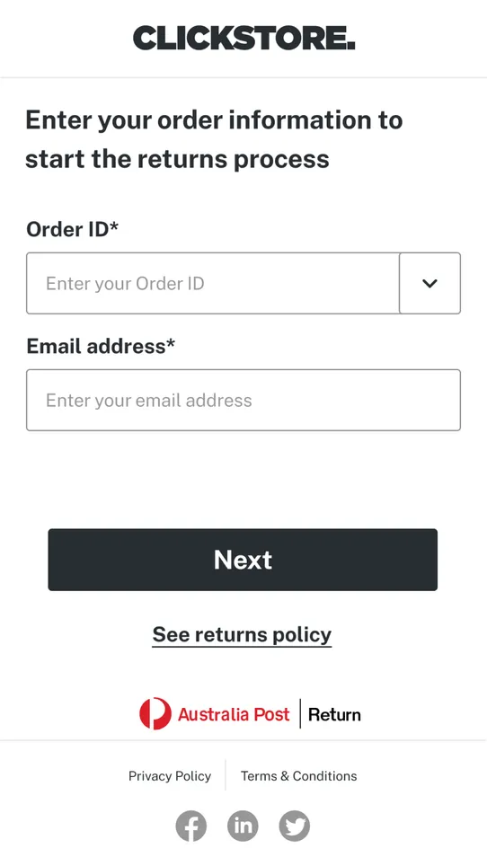 Returns Plus ‑ Australia Post screenshot