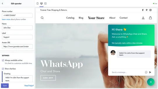 RT: WhatsApp Chat, Live Chat screenshot